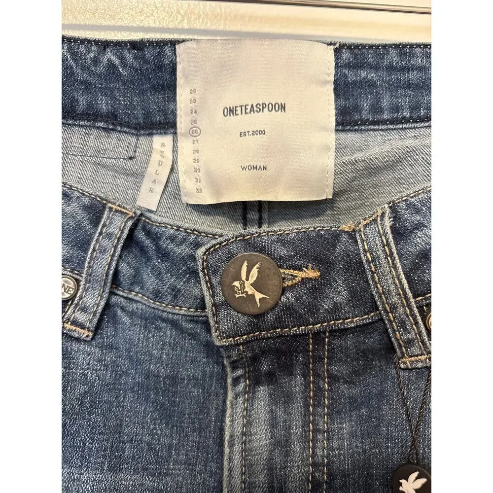NWT One Teaspoon Sz 26 Oxford High Waisted Freebirds Raw Hem Stretch Skinny Jean